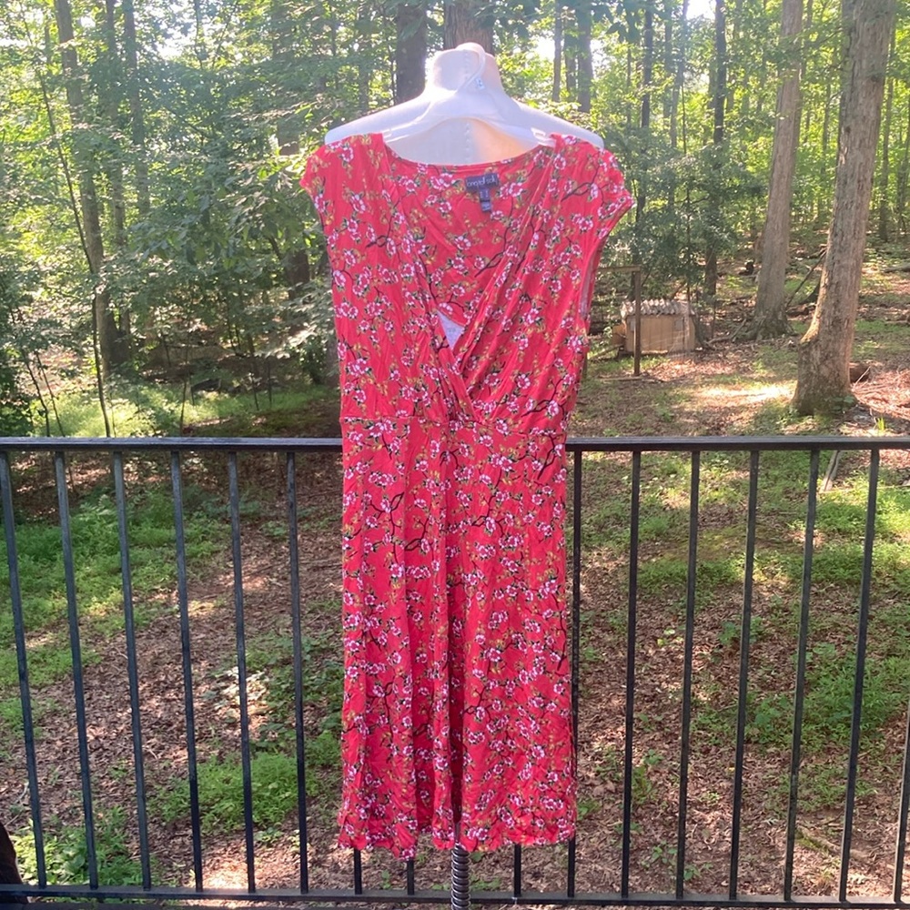Long Tall Sally Floral Pink v-Dress with tie on the back sz 14